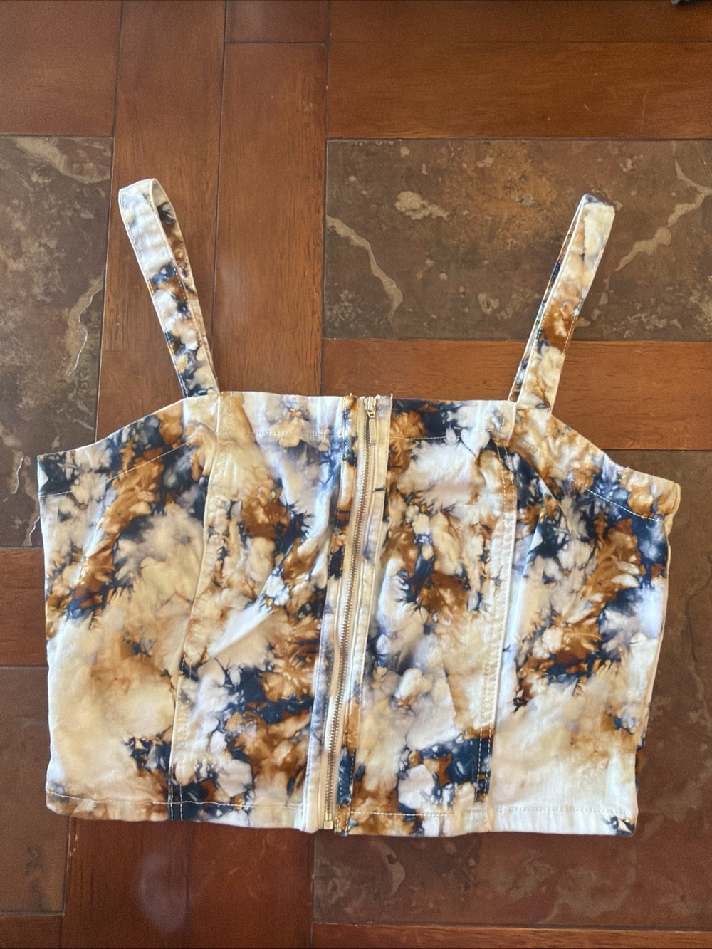 Shyanne Zip-front Tie-dye Stretchy Denim Bustier Crop Top Size M Western Wear